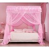Rosa princesa 4 esquinas Post cama cortina dosel mosquitero, Rosado, Queen