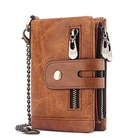 portafolios RFID de piel auténtica para hombre, con ventana de identificación, 13 tarjeteros de regalo, Marrón, Cartera Rfid