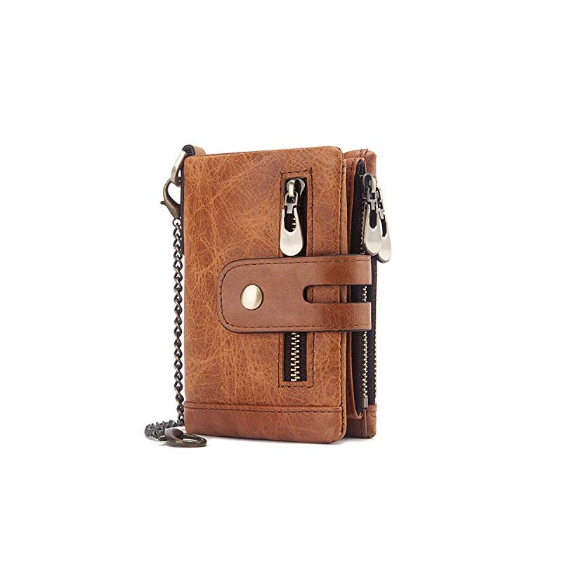 portafolios RFID de piel auténtica para hombre, con ventana de