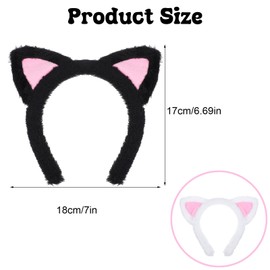 Prasacco Pack of 2 Cat Ears Headband, Cute Cat Ears Hairband, Soft Plush Headband for Role Play, Music Festivals, Theme Parties, Halloween, Carnival, Face Wash (Black, White)