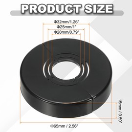 sourcing map 2pcs Wall Split Flange 0.59" (15mm) Plastic Round Adjustable Split Flange Pipe Cover Clip-on Escutcheon Collar Under Sink Pipe Radiator for Bathroom Kitchen Toilet, Black