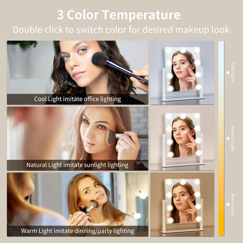 NUSVAN Vanity Mirror with Lights, Makeup Mirror with Lights,3 Color