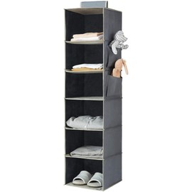 Ersozrin Hanging Shelf Hanging System Wardrobe Cupboard Organiser 6 Compartments with 2 Pockets Grey for Clothes and Shoes Storage