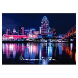 Cincinnati, Ohio Skyline, Buildings at Night, Souvenir Magnet 2 x 3 Fridge Photo Magnet