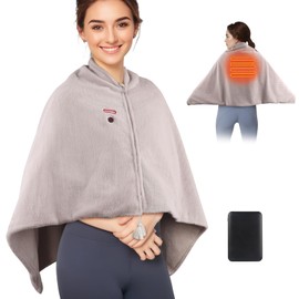 comfheat Cordless Heated Blanket Shawl, Battery Powered Heated Blanket Wearable Heated Shawl Wraps for Office, Travel, Camping, 3 Heat Settings, 5000mAh Battery Included