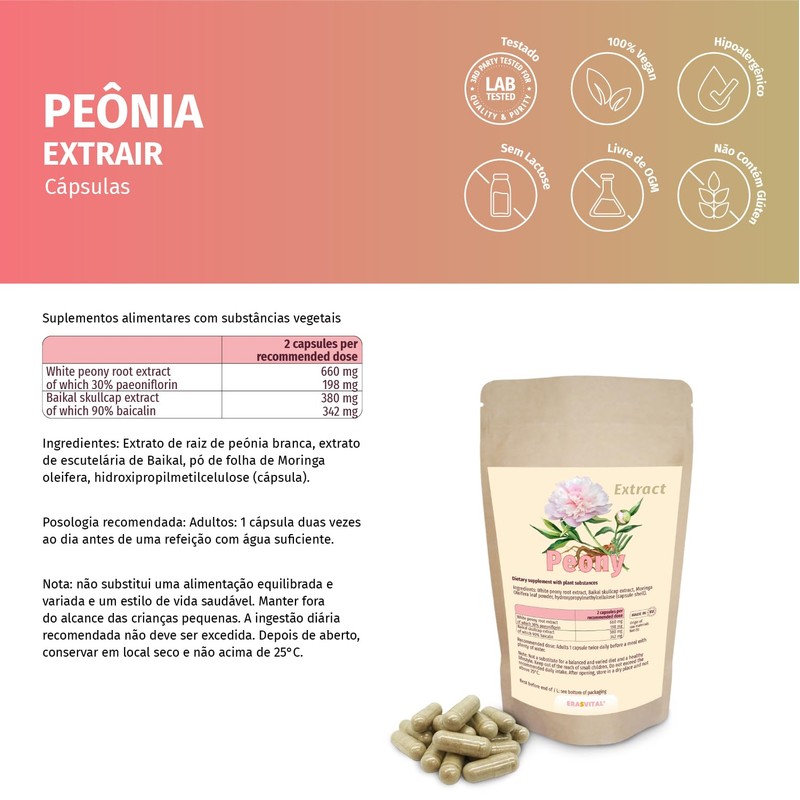 Pfingstrose und Baikal-Helmkraut-Extrakten mit Moringa Oleifera Kapseln vegan (180 stück