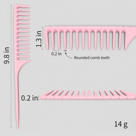 LLTGMV Wide Tooth Rat Tail Comb for Curly Hair Wet Comb Detangling Parting Hair Comb for Women Men Hair Stylist - Pink
