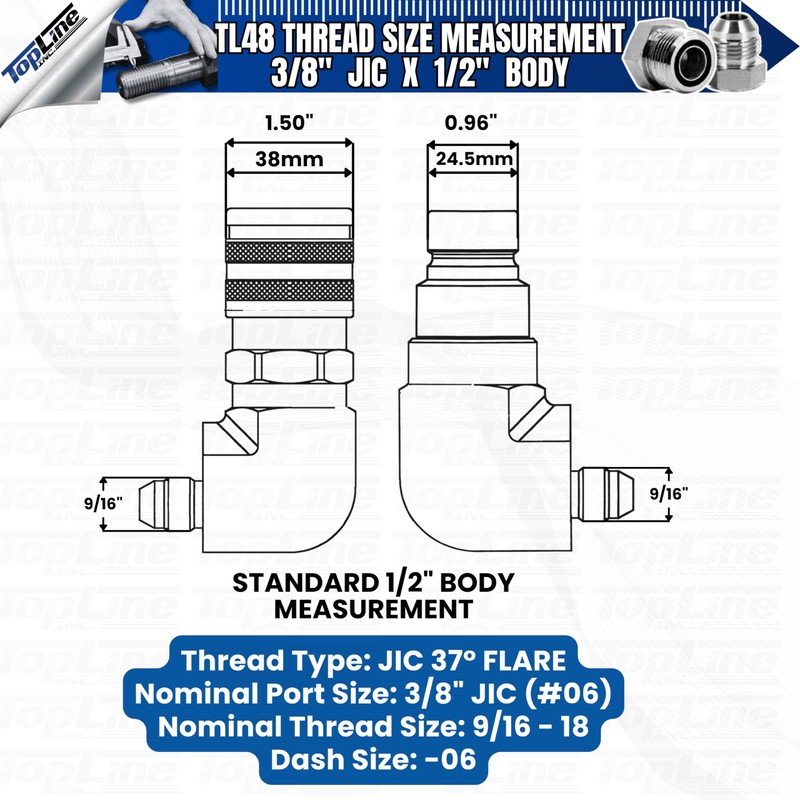 TL Topline 1/2" Body with 90 deg. Elbow 3/8” JIC
