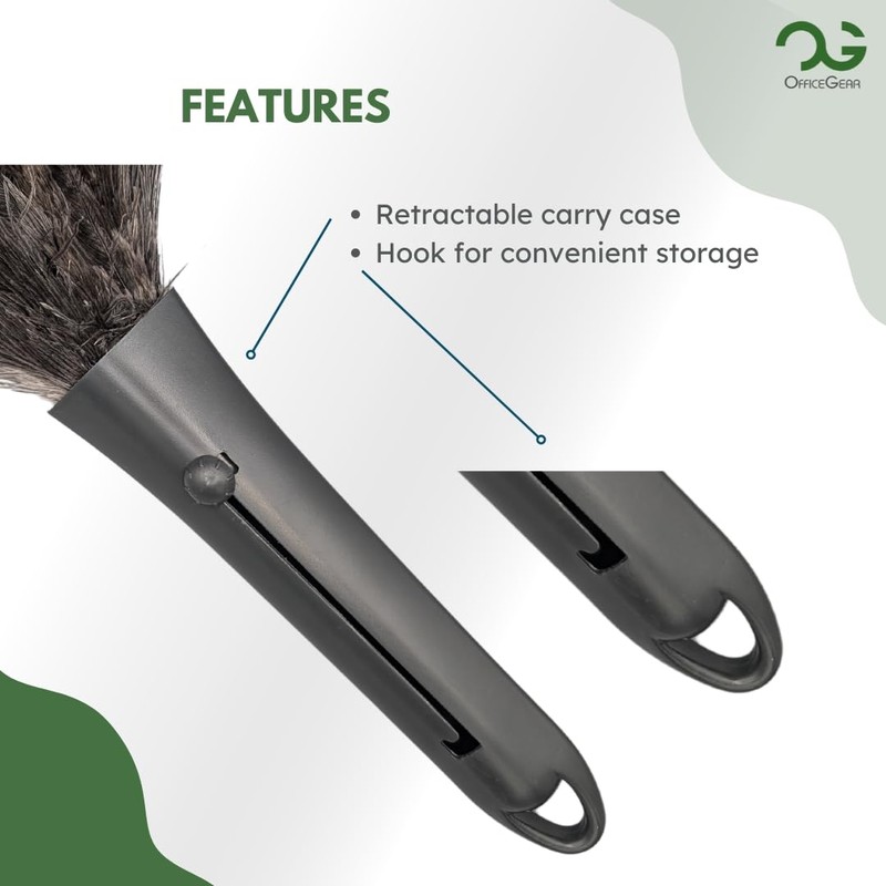 OfficeGear Retractable Genuine Ostrich Feather Duster [26-36cm] - Convenient Office