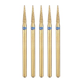 HARFINGTON 5pcs 120-140 Grits Diamond Grinding Bit 2mm Tapered Head 2.35mm Shank 10mm Length Titanium Plated Stone Sanding Drill Bits Rotary Tool for Nails Grinding Polishing