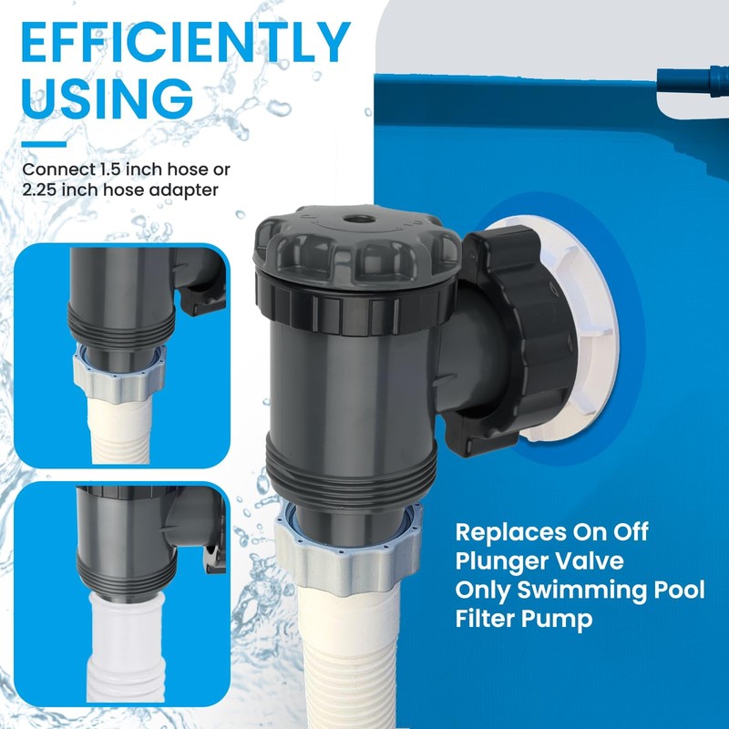 Hnemix Plunger Valve for Above Ground Pools,1.55 in Connection,1800 GPH