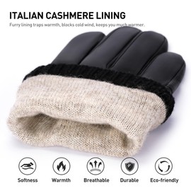BISON DENIM Genuine Sheepskin Leather Gloves for Men, Winter Warm Touchscreen Gloves with Cashmere Lining, Driving Motorcycle Gloves, Black, Medium