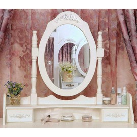 White Vanity Jewelry Makeup Dressing Table Set W/Stool 4 Drawer Mirror Wood Desk