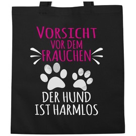 Shirtracer - Cotton Bag - Gift for Dog Owners - Beware of the Lady - Paw Prints - White, 1 black