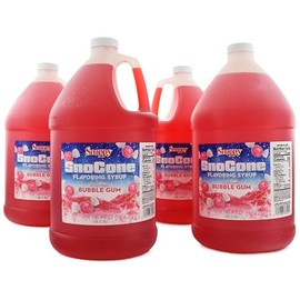 Snappy Bubble Gum Sno Cone Syrup, 4-1 Gallon (128 ounces) Size, 4 Pack, Ready to Use For Snow Cone Machines, Flavored Syrup for Shaved Ice, 14 Snow Cone Flavor Options