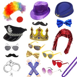 HEYTOP 21 Pcs Funny Party Photo Booth Props Set for Adults Assorted Dress Up Costume Party Hats Fun Sunglasses Fun Photo Booth Kits for Wedding Props, Bachelorette Party Supplies