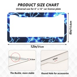 SDMKA Blue Lightning License Plate Frames 2 Pcs 2 Holes Aluminum License Plate Frame Car License Plate Holder with Screw Caps, Round Hole