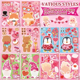 50 Sheets Valentines Day Stickers for Kids,Valentine's Day Make a Face Stickers for Kids,Valentines Craft Stickers for Kids Classroom,Valentine's Day Decoration