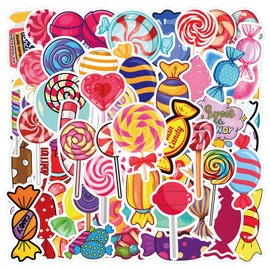 55 Pcs Cute Cartoon Colorful Dessert Candy Stickers for Laptop Water Bottle, Vinyl Waterproof Anime Stickers Decals for Scrapbook Luggage Phone,Lollipop Stickers for Kids
