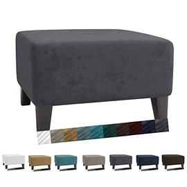 MAXIJIN Velvet Ottoman Slipcover Small Stretch Square Rectangle Footstool Slipcover Folding Storage Ottoman Covers for Living Room with Elastic Bottom (Ottoman Small, Gray)