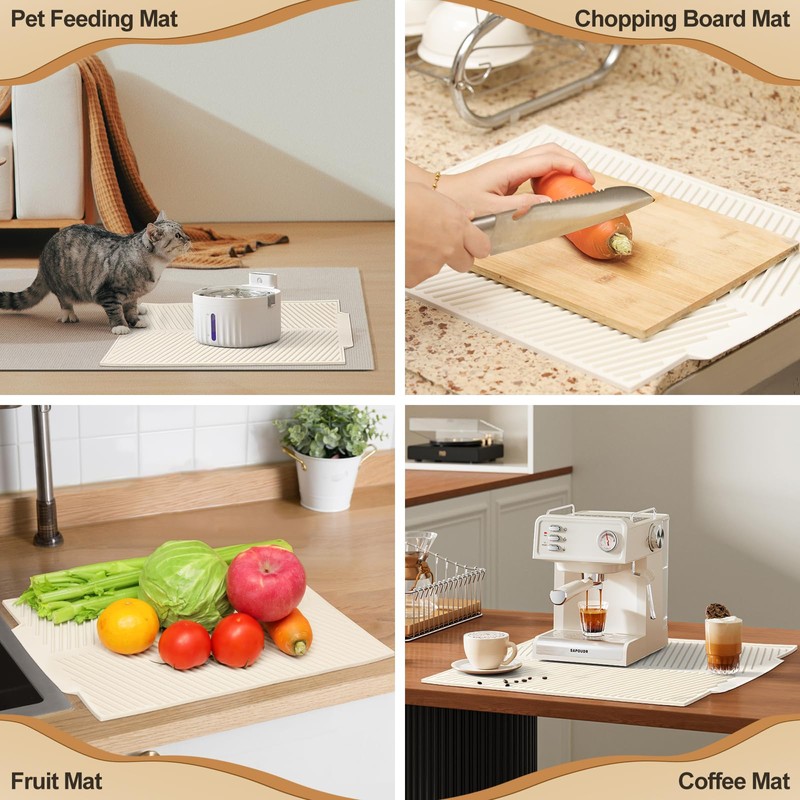 Silicone Dish Draining Mat with Drain Lip, Eco Friendly Dish