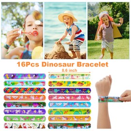 70Pcs Kids Party Bags Fillers for Kids Unisex, Assortment Include Rainbow Circle, Dinosaur Keychain, Clap Ring, Bouncy Ball and Dinosaur Sticker - Fun and Colorful Birthday Gift Party Favors