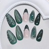 24Pcs Dark Green Press on Nails Medium Almond French Tip