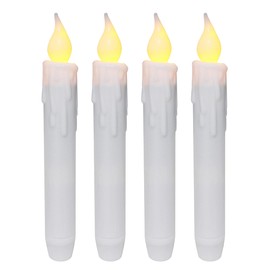 CVHOMEDECO. Flickering Taper Candles LED Drip Flameless Candles, Battery Operated with Timer, White, 6-3/4 Inch, Set of 4