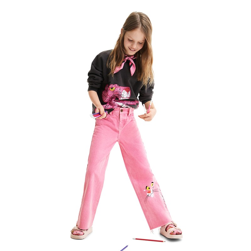 Desigual Girls' Denim Pink Panther Jeans, red