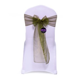 MDS 25 unidades Sash lazo lazos de Organza para silla para boda y eventos suministros decoración de fiesta cubierta de la silla Sash -30 color, Olive Green, 1