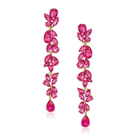 EVER FAITH Wedding Rhinestone Chandelier Dangle Earrings for Women, Crystal Art Deco Bridal Teardrop Marquise Long Drop Earring for Prom Hot Pink Gold-Tone