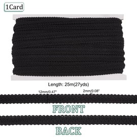 PH PandaHall Gimp Braid Trim 25m/27.34 Yards 1/2 Inch Polyester Woven Braid Trim Upholstery Trim Decorative Gimp Trim for DIY Crafts Sewing Curtain Decoration Jewelry Costume Accessories, Black