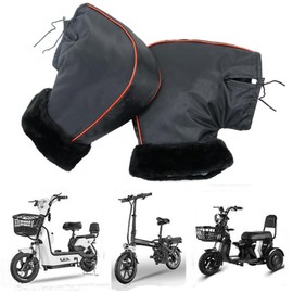 HKSICHENGKEJI Motorcycle Plush Handlebar Gloves Muffs Winter Waterproof Thermal ATV Scooter Grip Gloves Hand Muffs with Reflective Strip Thick Windproof Snowmobile Motorbike Handle Hand Warmer Cover