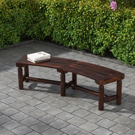 SPORFIT Outdoor Curved Bench, Rustic Style Fir Wood Dining Bench for 2 Person, Backless Fire Pit Bench for Garden, Backyard, Porch