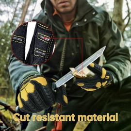 HANDLANDY Cut Resistant Gloves Men Anti Vibration Work Gloves, Padded Palm Grip Heavy Duty Working Gloves (Black-Yellow, M)