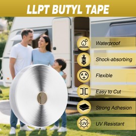 LLPT Butyl Tape White 1/2 Inch x 33Ft Tight Seal for Leak Proof EPDM RV Repair Window Glass Boat Sealing Roof Pipe Patching(WST053)