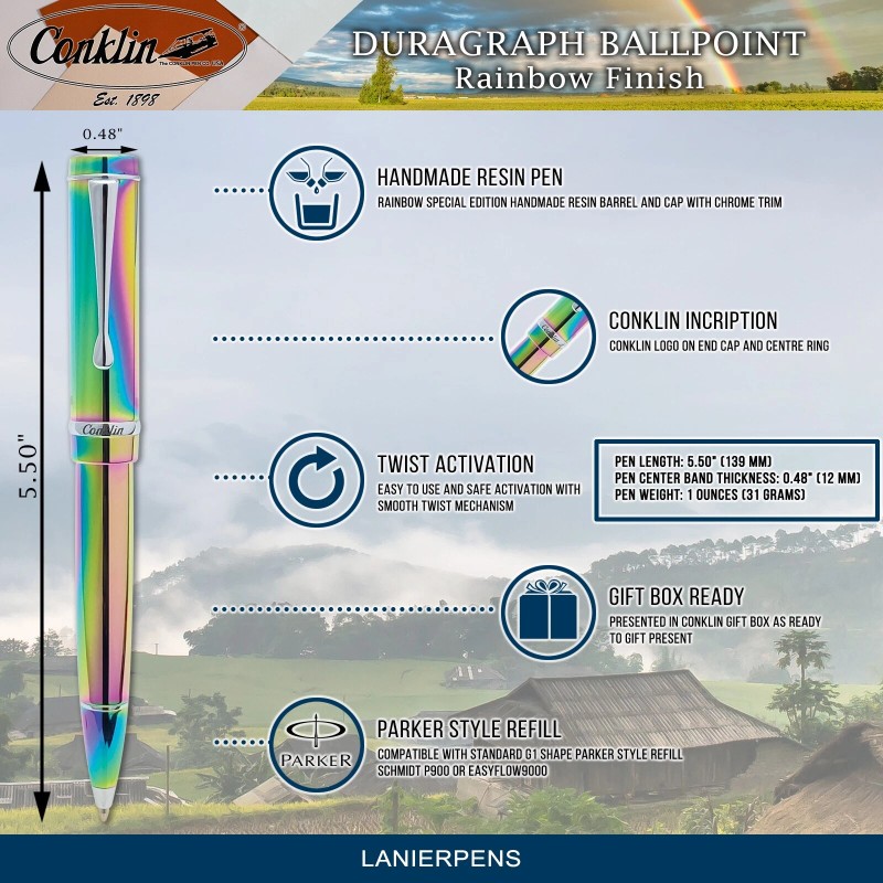 Conklin Duragraph Ballpoint Pen - Rainbow, With Medium Tip (CK71915)