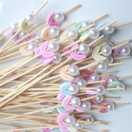 SITEDAN Cocktail Picks Cocktail Pins 200 Pcs Hors D'oeuvres Pins Pearl Flowers Fruit Picks Toothpicks for Appetizers Pastry Picks Fruits Decoration Party Food Sticks Cooking Decorations