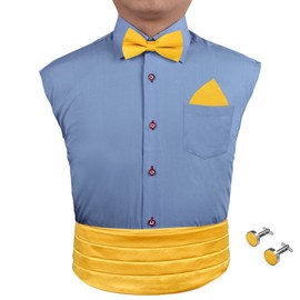 Yellow Silk pre-tied Bow Ties For Men Handkerchiefs Cufflinks and cummerbund Set With Gift Box CM1020 Yellow