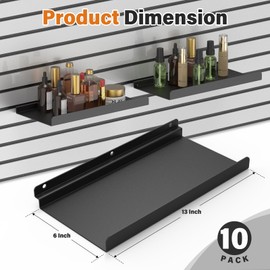 SNOGSWOG 10 PCs Inch Slatwall Shelves, 13X6 Inch Metal Slat Wall Shelves Accessories, Heavy Duty Slatwall Shelf, Retail Display for Storage and Organization, Black