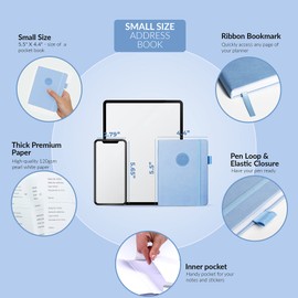 GoGirl Address Book – Telephone and Address Book with Alphabetic Tabs for Safely Storing Contacts, Small-Sized (4.0″ x 5.5″) PU Leather Hardcover – Light Blue