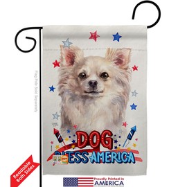 Breeze Decor Patriotic White Chihuahua Garden Flag Pack Dog Puppy Spoiled Paw Canine Fur Pet Nature Farm Animal Creature Applique House Banner Small Yard Gift Double-Sided, Made in USA