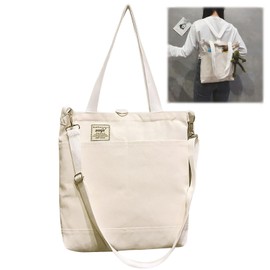 VEAGIA Tote Bag, Canvas, Shoulder Bag, A4, Large Size, Canvas Shoulder Bag, Solid, For Travel, Canvas Unisex, Beige--Backpack