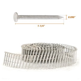 raseparter 1200 Count Stainless Siding Nails 15 Degree 1-1/4 Inch x 0.09 Inch, Small Cap Coil Stud for Wood and Plastic
