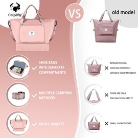 Foldable Dry/Wet Separation Travel Duffle Bag for Women Carry On with Shoe Compartment Luggage Sleeve, Large Capacity Folding Travel Tote Gym Bag, Weekender Overnight Bag