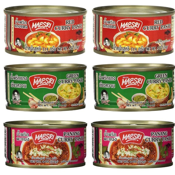Maesri Thai Curry - Favourite Taster Pack - Red Curry, Green Curry, Panang Curry