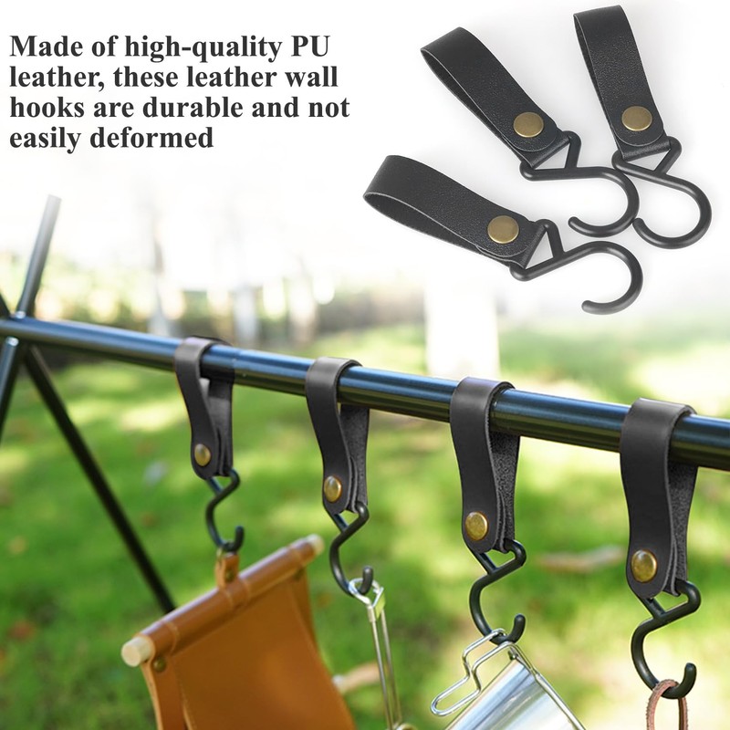 Prmape Pack of 8 S Hooks with Leather Loop, Multifunctional
