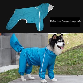 Leowow Dog Raincoat, 4 Legs Large Dog Rain Jacket with Reflective Stripe,Dog Hooded Waterproof Raincoats for Big Dogs,Large Breeds Dogs Rain Jackets with Legs,Tail- Male Dog (Blue,11XL)