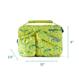 PlanetBox Insulated Lunch Bag – Banana Dino Edition Carry Bag with Pockets for Water Bottle and Snacks – Durable, Easy to Clean, and BPA Free