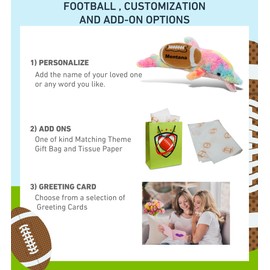 DolliBu Rainbow Dolphin Stuffed Animal with Football Plush - Huggable Playtime Plush Toy, Cute Ocean Life Gift, Plush Doll Animal Toy for Kids and Adults with Name Personalization - 14 Inches